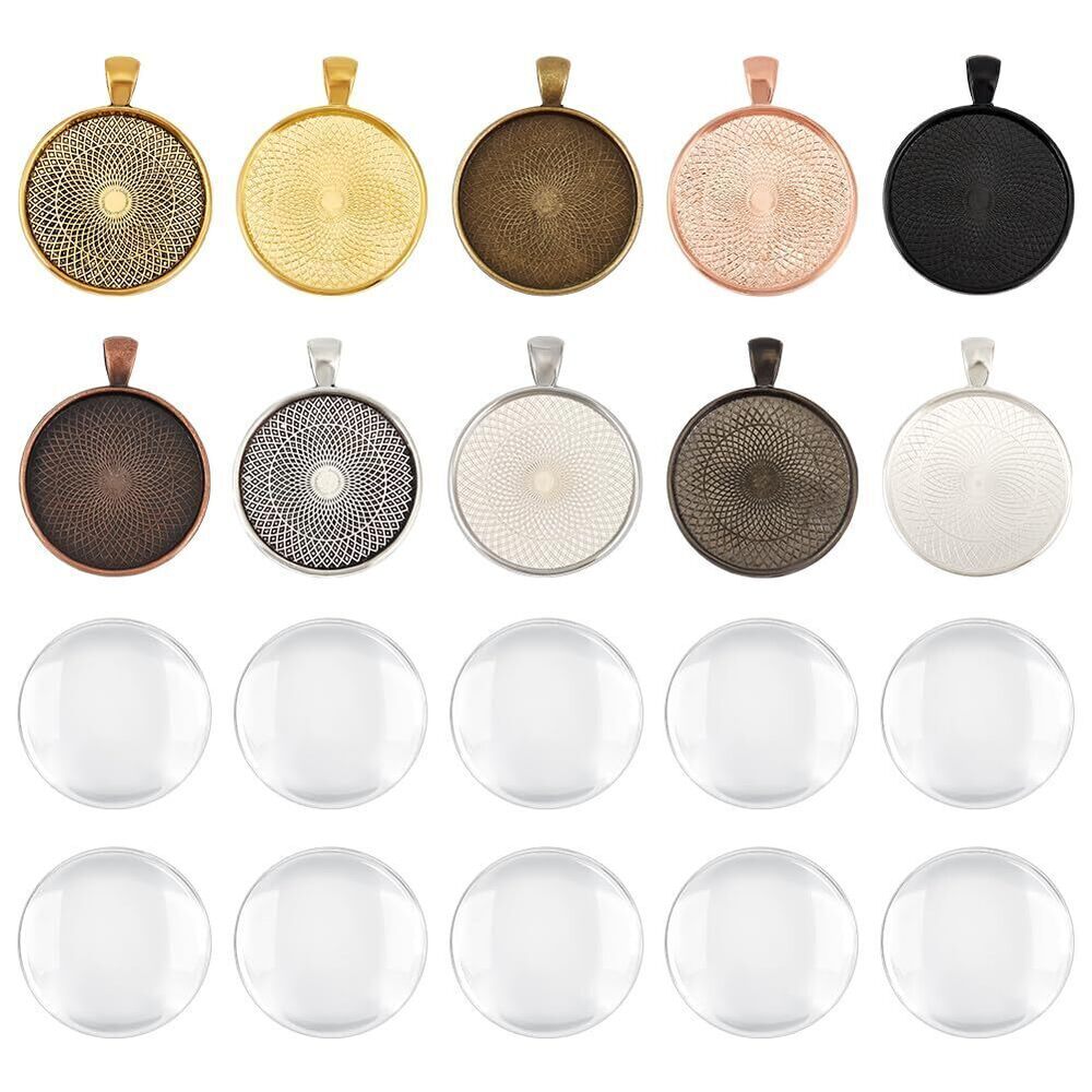 9077 30 Sets Pendant Trays, 30pcs 10 Colors Photo Charms Pendant Blanks
